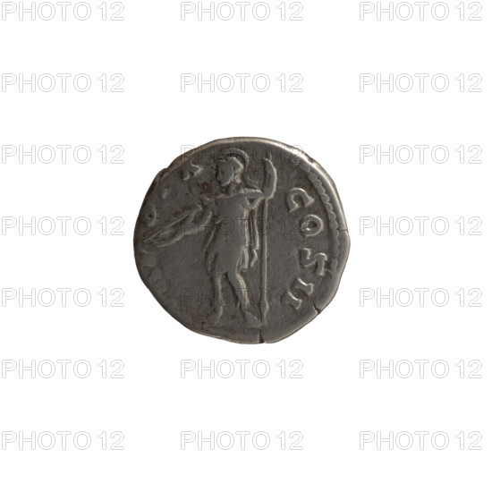 Denarius, ca. 155–156 CE. Obverse: Head of young Marcus Aurelius without a cap to the right, inscription AVRELIVS CAES - PII F circumferential. Reverse: Virtus standing left, holding a parade dagger (parazonium) in his right hand and a spear with the head down in his left, inscription RP - OT X - COS II circumferential. Issuers: Marcus Aurelius (121–180, Roman emperor 161–180; caesar 139–161) and Antoninus Pius (86–161, Roman emperor 138–161); Marcus Aurelius noted as heir to the throne (138–161). Iconography includes personifications, parazonium, spears. Roman Empire, Rome. Coin: silver; diameter 16.0–17.5 mm; weight 3.35 g; axis 0°.