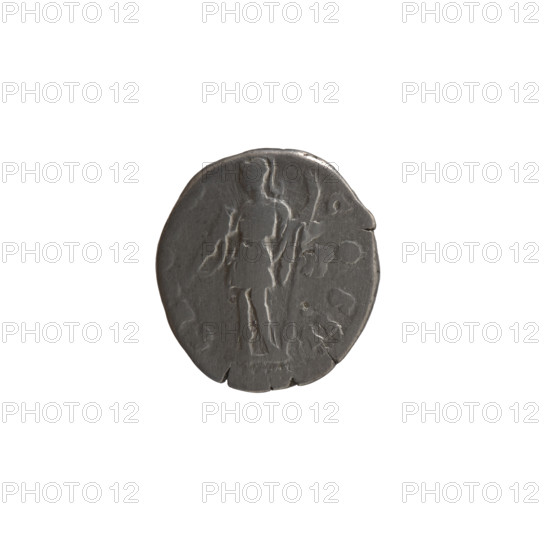 Denarius, Marcus Aurelius (121–180; Roman emperor 161–180), caesar 139–161; issuer: Antoninus Pius (86–161; Roman emperor 138–161); portrait/obverse: head of young Marcus Aurelius without a cap to the right, inscription AVRELIVS; reverse: Virtus (personification) standing left, holding a parade dagger (parazonium) in his right hand and a spear with the head down in his left, inscription TR P, X - COS II; date: 155–156; Roman Empire, Rome; coin; diameter 16.0–17.5 mm; weight 3.60 g; axis 0°.