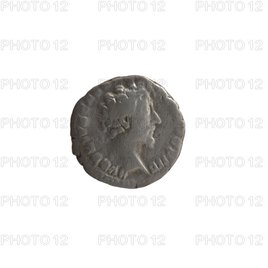 Denarius, Marcus Aurelius (121–180; Roman emperor 161–180), issued during reign of Antoninus Pius (86–161; Roman emperor 138–161), ca. 155–156. Obverse: head of young Marcus Aurelius without a cap to the right, inscription 'AVRELIVS CAES, VG PII F'. Reverse: Virtus stands left, holding a parazonium (parade dagger) in his right hand and a spear with the head downwards in his left; inscription 'P•OT X•CO' (all around). Roman Empire, Rome. Coin; diameter 16.0–16.5 mm, weight 2.78 g, axis 180°.