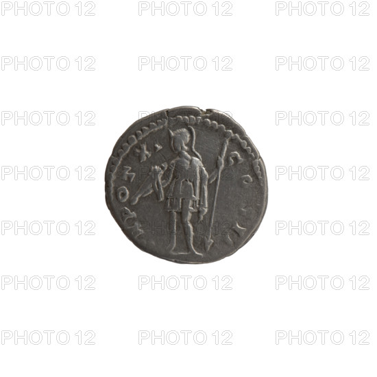 Denarius, Marcus Aurelius (121–180; Roman emperor 161–180), caesar 139–161; issuer: Antoninus Pius (86–161; Roman emperor 138–161). Obverse: Head of young Marcus Aurelius without a cap to the right, inscription AVRELIVS CAES ANTON AVG PII F. Reverse: Virtus standing left, holding a parade dagger (parazonium) in his right hand and a spear with the head down in his left, inscription R POT X COS II. Date ca. 156–157. Roman Empire, Rome. Coin: silver denarius; diameter 16.0–16.5 mm; weight 3.35 g; axis 180°.