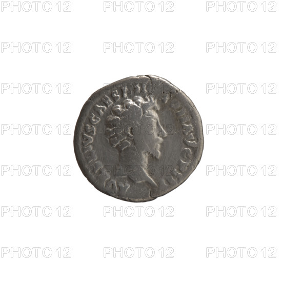 Denarius, Marcus Aurelius (121–180; Roman emperor 161–180), issued ca. 156–157. Obverse: head of young Marcus Aurelius without a cap to the right, inscription AVRELIVS CAES ANTON AVG PII F (circumferential). Reverse: Virtus standing left, holding a parade dagger (parazonium) in his right hand and a spear with the head down in his left, inscription TR P OT XI C OS II (circumferential). Iconography: personifications, parazonium (attribute), spears. Roman Empire (27 BC–476), Rome. Coin: silver denarius; diameter 17.5–18.0 mm, weight 2.47 g, axis 15°.