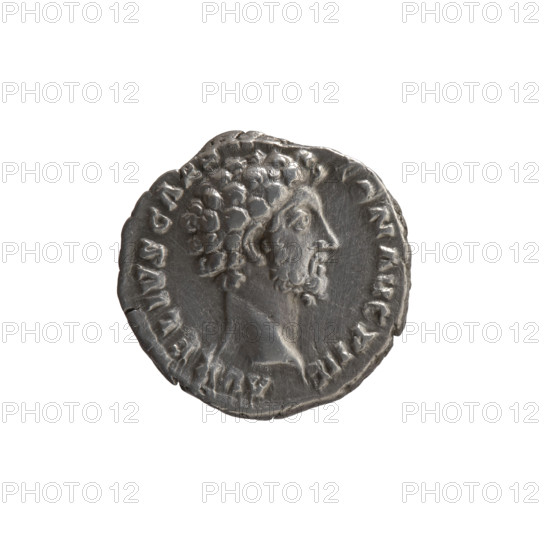 Denarius depicting head of Marcus Aurelius without a cap to the right, inscription 'AVRELIVS CAES, ON AVG PII F' (circumferential); reverse: Felicitas standing left, holding a caduceus in her right hand and a scepter in her left, inscription 'TR P, TX - II - COS II' (circumferential). Issued ca. 157–158. Roman Empire, Rome. Marcus Aurelius (121–180; emperor 161–180; heir to the throne 138–161) and Antoninus Pius (86–161; emperor 138–161) associated with issue. Personifications: Felicitas; iconography includes scepters, caduceus, columns. Coin type: denarius; diameter 17.0 mm; weight 3.19 g; axis 180°.