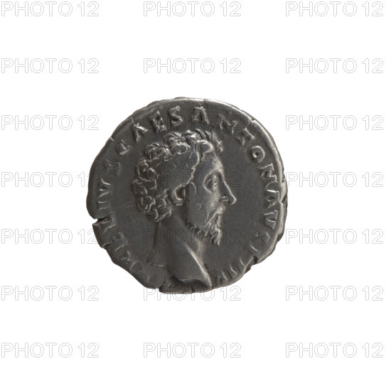 Denarius, Marcus Aurelius (121–180; Roman emperor 161–180), (caesar 139–161); issuer: Antoninus Pius (86–161; Roman emperor 138–161). Obverse: Head of Marcus Aurelius without a cap to the right, inscription VRELIVS CAES ANTON AVG PII F circumferential. Reverse: Felicitas standing left, holding a caduceus in his right hand and a scepter in his left, inscription TR POT X–II–COS II circumferential. Iconography: caducei, scepters, Felicitas (personification); personifications, columns. Date: 157–158. Place: Rome, Roman Empire (27 BC–476). Coin. Diameter: 16.0–16.5 mm. Weight: 3.07 g. Axis: 195°.
