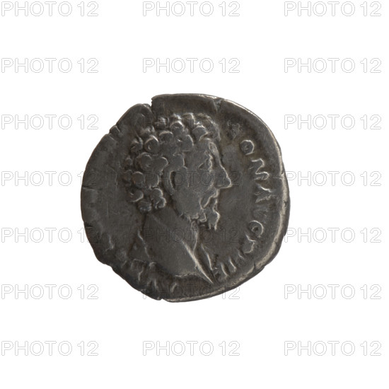 Denarius, Marcus Aurelius (121–180; Roman emperor 161–180), caesar 139–161; Antoninus Pius (86–161; Roman emperor 138–161) issuer. Obverse: Head of Marcus Aurelius uncovered, with drapery on the left shoulder, right; legend AVRELI– TON AVG PII F circumferential. Reverse: Spes (personification) walks left, holding a flower in his right hand, lifting the hem of his robe with his left hand; legend TR POT X–II–COS II circumferential. Date: 157–158. Roman Empire, Rome. Coin: diameter 15.5–16.5 mm, weight 2.77 g, axis 195°.