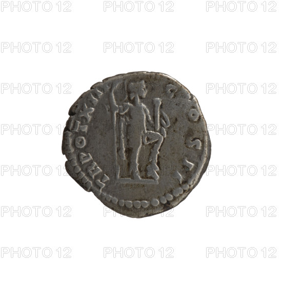 Denarius, Marcus Aurelius (121–180; Roman emperor 161–180), ca. 158–159. Obverse: Head of Marcus Aurelius without a cap to the right, inscription VRELIVS CAES - AVG PII F all around. Reverse: Virtus stands right with his left foot on a lying helmet; in his right hand he holds a spear with the head down and in his left a parade dagger (parazonium), inscription TR POT XIII - COS II all around. Iconography: personifications, parazonium (attribute), spears, helmets. Roman Empire (27 BC–476), Rome. Coin: silver denarius; diam. 17.0–17.5 mm, weight 3.22 g, axis 180°.