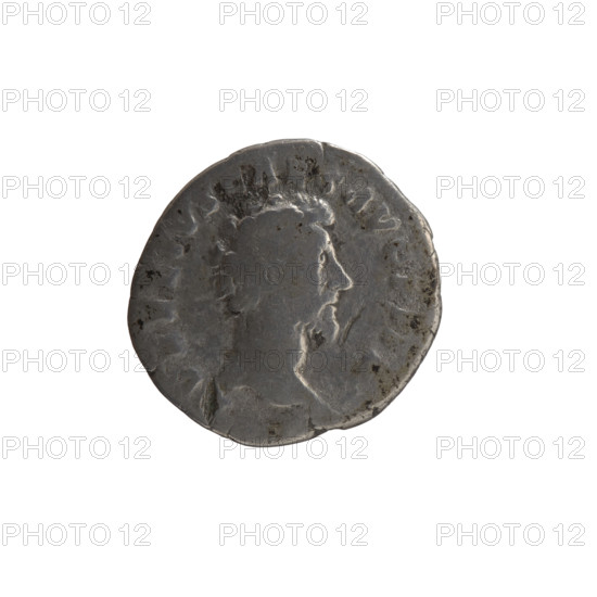 Denarius, Marcus Aurelius (121–180; Roman emperor 161–180), (caesar 139–161); issuer: Antoninus Pius (86–161; Roman emperor 138–161). Obverse: Head of Marcus Aurelius without a cap to the right; inscription VRELIVS CAES AVG PII F. Reverse: Minerva walking to the right, holding a spear in her raised right hand and a shield in her left; inscription T, IIII - COSII. Date: 159–160. Roman Empire, Rome. Coin: diameter 17.0–17.5 mm, weight 2.90 g, axis 180°.
