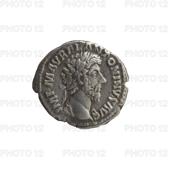 Denarius of Marcus Aurelius (121–180; Roman emperor 161–180), obverse: head of Marcus Aurelius with laurel wreath facing right, inscription 'IMP M AVREL ANTONINVS AVG'; reverse: Providentia standing left holding a globe in her right hand and a cornucopia in her left, inscription 'PROV DEOR TR P XV COS III'; date: 161; Roman Empire, Rome; coin; diameter 16.0–18.5 mm; weight 2.90 g; axis 0°.