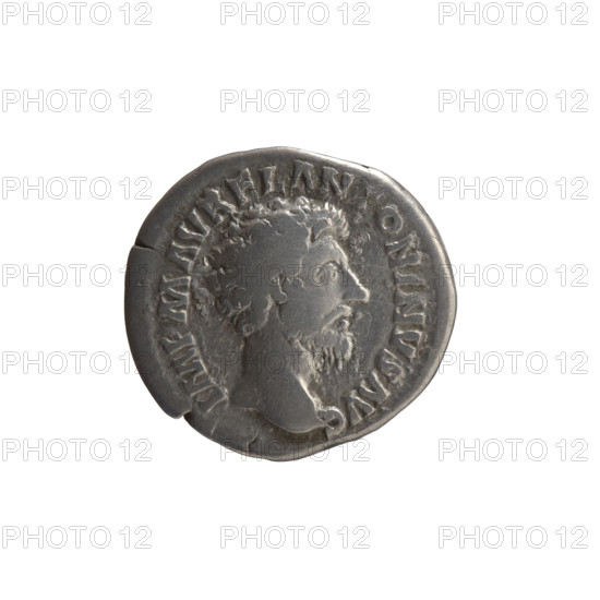 Denarius of Marcus Aurelius (121–180; Roman emperor 161–180), obverse: head of Marcus Aurelius uncovered to the right, legend IMP M AVREL ANTONINVS AVG; reverse: Concordia seated left, holding a patera in her right hand and resting her left hand on the figure of Spes, with a cornucopia under the seat, legend CONCORD AVG TR P XV, COS III; personifications depicted: Concordia and Spes; materials/style: Roman silver coin; date: 161 (episode); dimensions: diameter 17.0–18.0 mm, weight 3.25 g, axis 180 degrees.