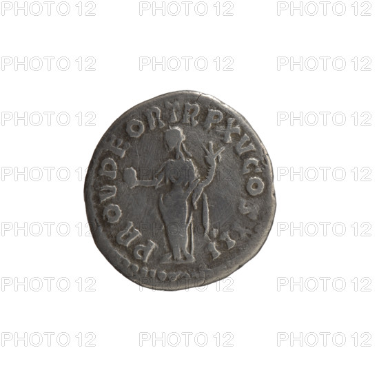 Denarius, Marcus Aurelius (121–180; Roman emperor 161–180), issuer: Marcus Aurelius. Obverse: head of Marcus Aurelius with laurel wreath facing right, inscription 'IMP M AVREL ANTONINVS AVG.' Reverse: Providentia standing left, holding a globe in her right hand and a cornucopia in her left, inscription 'PROV DEOR TR P XV COS III.' Iconography: personifications, Providentia, globe (attribute), cornucopias. Date: 161. Culture: Roman Empire. Medium: coin (denarius). Diameter: 17.0–18.0 mm. Weight: 2.80 g. Axis: 180 degrees.