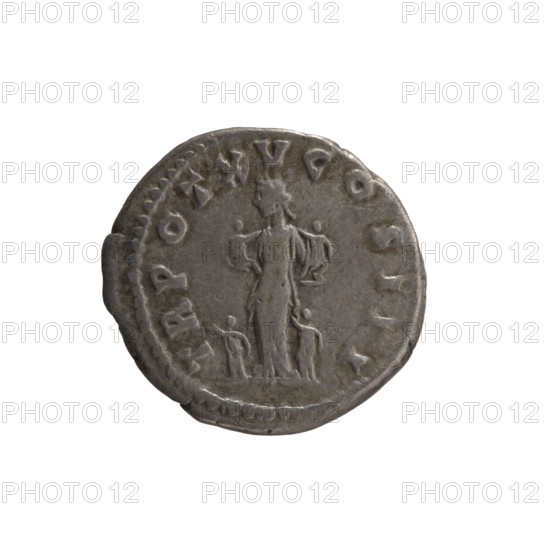 Denarius, Marcus Aurelius (121–180; Roman emperor 161–180), caesar 139–161; issuer: Antoninus Pius (86–161; Roman emperor 138–161). Obverse: Head of Marcus Aurelius uncovered, with drapery on the left shoulder facing right, legend 'AVRELIVS CAESAR AVG PII F'. Reverse: Pietas (personification) stands left, holding two children in her arms; at her feet two more children raising their hands, legend 'TR POT XV COS III'. Date: 161. Culture: Roman Empire. Place: Rome. Medium: coin (denarius). Diameter: 17.0–18.0 mm. Weight: 3.22 g. Axis: 180 degrees.