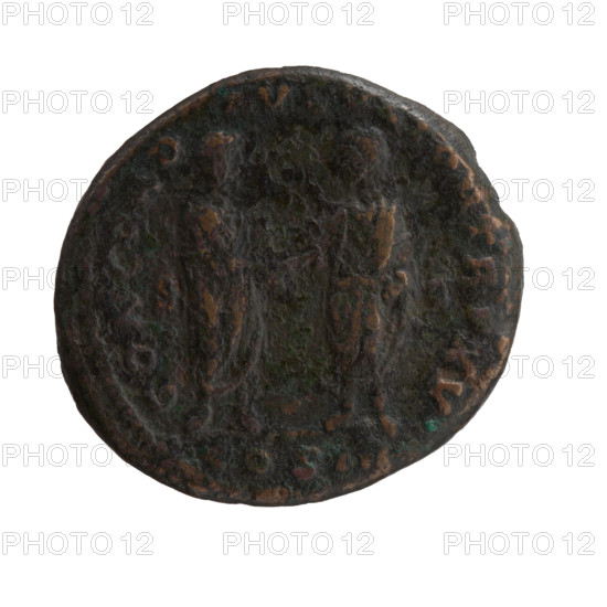 Dupondius/as of Marcus Aurelius (121–180; Roman emperor 161–180), issuer Lucius Verus (130–169). Obverse: head of Marcus Aurelius uncovered to the right, legend 'IMP CAES M AVREL NINVS AVG PM'. Reverse: Marcus Aurelius and Lucius Verus stand opposite and shake hands; Marcus Aurelius holds a scroll, legend 'CONCORD AVGVSTOR TR P XV'. Episode COS III; fields SC. Roman Empire (27 BC–476), Rome. Coin; diameter 23.0–26.0 mm, weight 11.25 g, axis 180°.