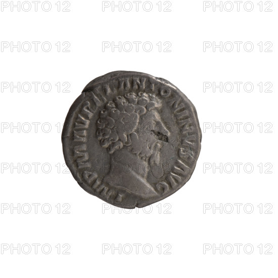 Denarius of Marcus Aurelius (121–180; Roman emperor 161–180). Obverse: Head of Marcus Aurelius uncovered, facing right, inscription IMP M AVR, L ANTONINVS AVG. Reverse: Concordia seated left, holding a patera in her right hand and resting her left hand on the figure of Spes, who stands on a cornucopia; inscriptions CONCORD, RP XVI, COS III in exergue. Date: 161–162. Place: Rome, Roman Empire. Medium: coin. Diameter: 16.5–17.0 mm. Weight: 3.20 g. Axis: 0 degrees.