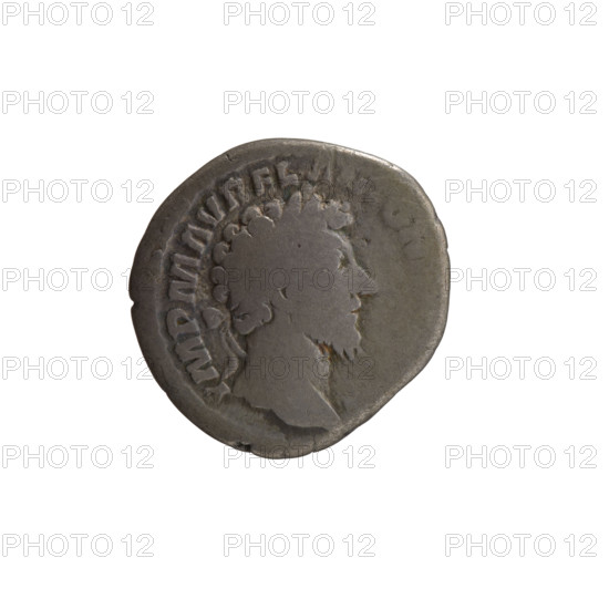 Denarius of Marcus Aurelius (121–180; Roman emperor 161–180), 161–162. Obverse: head of Marcus Aurelius with laurel wreath facing right, inscribed IMP M AVREL ANTONI. Reverse: Concordia seated left, holding a patera in her right hand and resting her left hand on the figure of Spes, who stands on a horn of plenty, with inscription CO, ORD AVG, R, VI; control mark C, S III. Roman Empire (27 BC–476), Rome. Coin; silver; diameter 16.0–18.0 mm, weight 2.95 g, axis 0°.