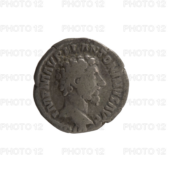 Denarius of Marcus Aurelius (121–180; Roman emperor 161–180). Obverse: Head of Marcus Aurelius uncovered to the right, inscription IMP M AVR ANTONINVS AVG. Reverse: Concordia seated left, holding a patera in her right hand and resting her left hand on the figure of Spes, who stands on a cornucopia; inscription CONCORD AVG TR P XVI COS III. Date: 161–162. Roman Empire (27 BC–476), Rome. Coin; diameter 17.5 mm; weight 3.12 g; axis 180 degrees.