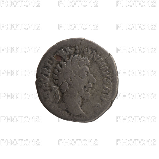 Denarius of Marcus Aurelius (121–180; Roman emperor 161–180). Obverse: Head of Marcus Aurelius with laurel wreath facing right, inscribed 'PM AVRE NTONINVS AVG'. Reverse: Providentia standing left, holding a globe in her right hand and a cornucopia in her left, inscribed 'PROV DEOR TR P XVI COS III'. Date: 161–162. Culture: Roman Empire. Place: Rome. Medium: silver coin. Diameter: 17.0–17.5 mm. Weight: 2.50 g. Axis: 0°.
