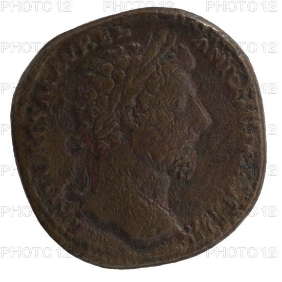 sestertius, Marcus Aurelius (121–180; Roman emperor 161–180), issuer; iconography: scepters, personifications, altars, paterae, snakes, cornucopiae, Salus (personification). Obverse: Head of Marcus Aurelius with laurel wreath facing right, legend IMP CAES M AVREL - ANTONI. Reverse: Salus standing left, in her right hand she holds a patera from which she feeds a snake wrapped around the altar, in her left hand a scepter; A, XVII, in episode COS III, in fields SC. Date: 162–163. Roman Empire (27 BC–476), Rome. Coin: sestertius; diameter 31.0 mm; weight 25.67 g; axis 0°.