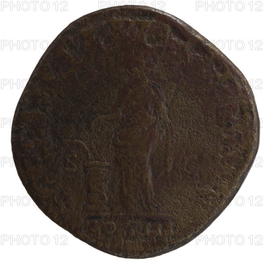 sestertius, Marcus Aurelius (121–180; Roman emperor 161–180), issuer; iconography: scepters, Marcus Aurelius, personifications, altars, paterae, snakes, cornucopiae, Salus (personification). Obverse: Head of Marcus Aurelius with laurel wreath facing right, legend IMP CAES M AVREL - ANTONI. Reverse: Salus standing left, holding a patera in her right hand feeding a snake wrapped around an altar, and a scepter in her left hand; A, XVII, in exergue COS III, in fields SC. Date: 162–163. Roman Empire, Rome. Coin: sestertius; diameter 31.0 mm; weight 25.67 g; axis 0°.