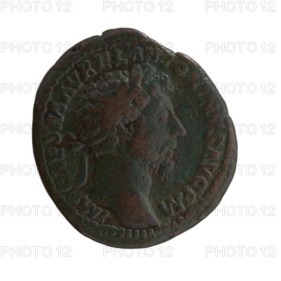 As/dupondius, Marcus Aurelius (121–180; Roman emperor 161–180), issuer. Obverse: Head of Marcus Aurelius with a laurel wreath facing right, inscription IMP CAES M AVREL ANTONINVS AVG PM. Reverse: Salus standing left, feeding a snake wrapped around an altar with a patera in her right hand and holding a scepter in her left; inscriptions SALVTI AV, STOR TR P XVII, COS III, in SC fields. Iconography includes scepters, personifications, altars, paterae, cornucopiae, snakes; Salus (personification). Date: 162–163. Type: Roman coin (as/dupondius). Roman Empire (27 BC–476), Rome. Coin diameter 24.5–27.0 mm, weight 11.40 g, axis 135°.