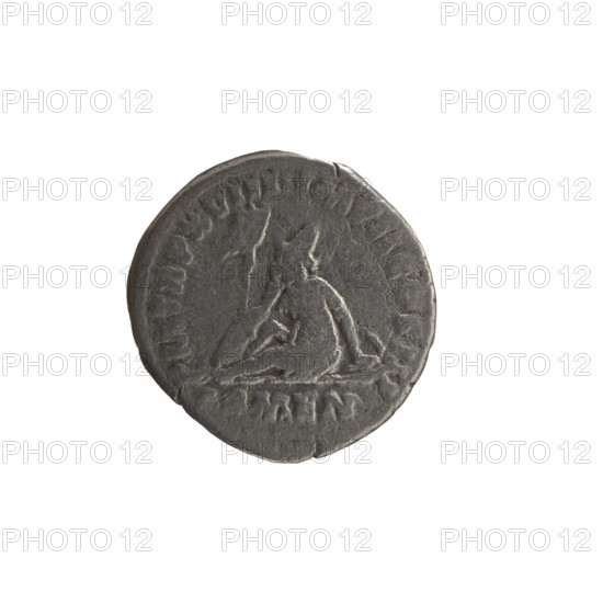 Denarius, Marcus Aurelius (121–180; Roman emperor 161–180) — obverse: head of Marcus Aurelius bare, facing right, legend ANTONINVS AVG - ARMEN; reverse: personification of Armenia in a short robe, trousers and a pointed cap, seated left, supporting her head with her right hand, left hand resting on a bow and quiver, with a shield and a standard (vexillum) before her, legend PM TR P XVIII IMP II COS III; type: personifications; iconography: Marcus Aurelius, Armenia, bows, quivers, shields, vexillum; date: 163–164; Roman Empire; coin (denarius); diameter 17.0 mm; weight 2.90 g; axis 180°; maker/issuer: Marcus Aurelius.