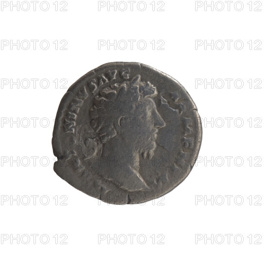 Denarius, Marcus Aurelius (121–180; Roman emperor 161–180), issuer. Obverse: Head of Marcus Aurelius with laurel wreath facing right, legend 'M ANT NINVS AVG - ARMEN PM' around. Reverse: Mars standing right, holding a spear with the tip down in his right hand, resting his left hand on a shield, legend 'TR P XVIII - IMP II COS, II' around. Date: 163–164. Roman Empire (27 BC–476), Rome. Coin; weight 2.67 g; diameter 17.5 mm; axis 180 degrees. Subjects/iconography: Roman deities — Mars; Marcus Aurelius; spears; shields.