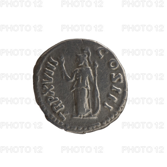 Denarius, Marcus Aurelius (121–180; Roman emperor 161–180), 163–164. Obverse: Bust of Marcus Aurelius without a covering, in armor, facing right, legend M ANTONINVS - AVG IMP II. Reverse: Minerva stands left, holds a branch in her right hand, supports a round shield with a spear in her left hand, legend TR P XVIII - COS III. Roman deities; iconography includes branches, spears, shields. Coin (Roman Empire), diameter 17.0–18.5 mm, weight 3.07 g, axis 345°.