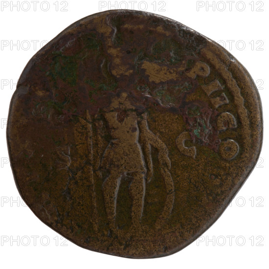 Sestertius of Marcus Aurelius (121–180; Roman emperor 161–180). Obverse: Head of Marcus Aurelius with laurel wreath facing right, legend ANTONINVS AVG - ARMENIACVS PM. Reverse: Mars standing right, holding a spear in his raised right hand and resting his left hand on a round shield standing on the ground; legend RP XV, P II CO, all around, in SC fields. Date: 163–164. Roman Empire (27 BC–476), Rome. Coin; diameter 31.0–32.5 mm, weight 22.50 g, axis 0°.