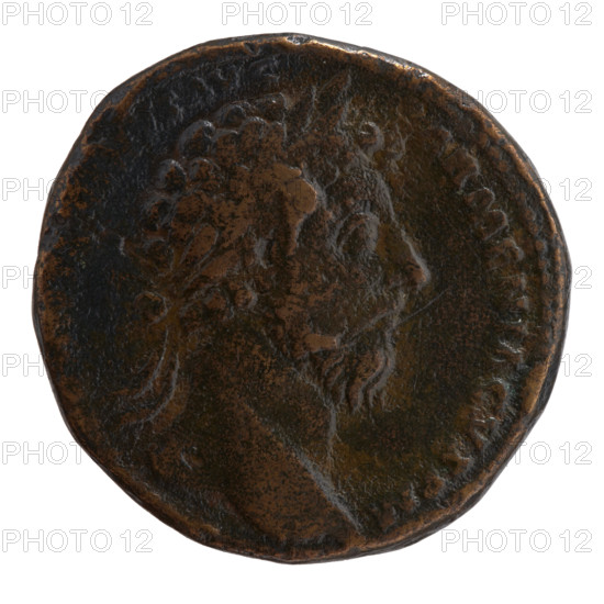 Sestertius of Marcus Aurelius (121–180; Roman emperor 161–180). Obverse: head of Marcus Aurelius with laurel wreath to the right, inscription NVS AVG - ARMENIACVS PM. Reverse: Victoria stands to the right holding a trophy in both hands; in front of her sits the personification of Armenia, inscription VI, XVIII - IMP II COS III around, in SC fields. Date: 163–164. Roman Empire (27 BC–476), Rome. Coin; diameter 30.0–30.5 mm, weight 26.47 g, axis 15°.