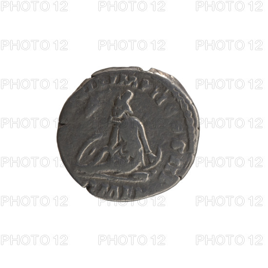 Denarius of Marcus Aurelius (ruled 161–180). Obverse: head of Marcus Aurelius bare to the right, legend ANTONINVS A S all around. Reverse: personification of Armenia seated left, wearing short robe, trousers and pointed cap; she supports her head with her right hand, rests her left on a bow and a quiver, with a shield and a vexillum (standard) before her; legend XIX IMP II COS III. Minted 164–165 CE. Roman Empire, Rome. Coin: silver, diameter 16.5 mm, weight 3.20 g, axis 0°.