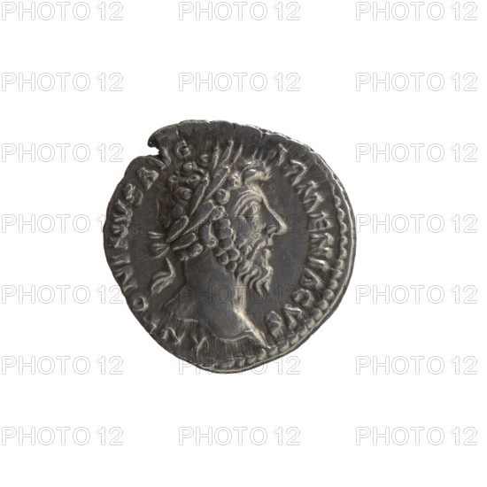 Denarius, Marcus Aurelius (121–180; Roman emperor 161–180), c. 164–165. Obverse: Head of Marcus Aurelius with laurel wreath facing right, inscription ANTONINVS AVG - ARMENIACVS. Reverse: Felicitas standing left, right leg resting on globe, holding caduceus in right hand and cornucopia in left, inscription PM TR P X - IX - IMP II COS III. Attributes: caducei, cornucopias, globe; personification Felicitas; iconography of Marcus Aurelius. Roman Empire (27 BC–476), Rome. Coin; bronze/silver denarius; diameter 17.0 mm; weight 3.18 g; axis 180°.