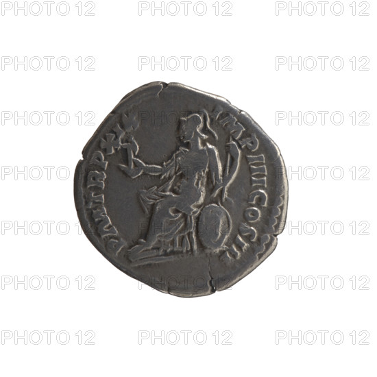 Denarius, Marcus Aurelius (121–180; Roman emperor 161–180), issuer: Marcus Aurelius. Obverse: head of Marcus Aurelius in a laurel wreath to the right, inscription 'M ANTONINVS AVG - ARMENIACVS'. Reverse: Roma seated on a shield to the left, holding a small figure of Athena (palladium) in her outstretched right hand and a spear in her left, inscription 'PM TR P XIX - IMP III COS III'. Date: 165. Iconography: personifications (Roma), palladium (attribute), shields, spears. Culture: Roman Empire (27 BC–476), Rome. Object type: coin (denarius). Dimensions: diameter 18.0–18.5 mm, weight 3.00 g, axis 180 degrees.