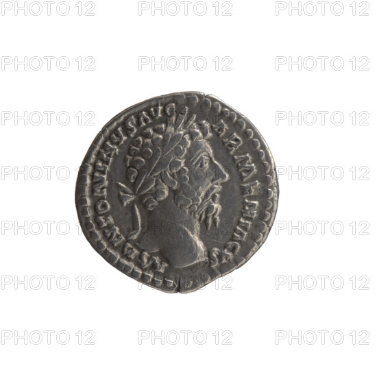 Denarius of Marcus Aurelius (121–180; Roman emperor 161–180), 165. Obverse: Head of Marcus Aurelius in a laurel wreath to the right, legend M ANTONINVS AVG - ARMENIACVS. Reverse: Roma seated on a shield to the left, holding a small figure of Athena (palladium) in her outstretched right hand and a spear in her left, legend PM TR P XIX - IMP III COS III. Personifications, palladium (attribute), shields, spears; iconography of Marcus Aurelius and Roma. Roman Empire (27 BC–476), Rome. Coin (silver denarius), diameter 17.5–18.0 mm, weight 3.55 g, axis 0°.