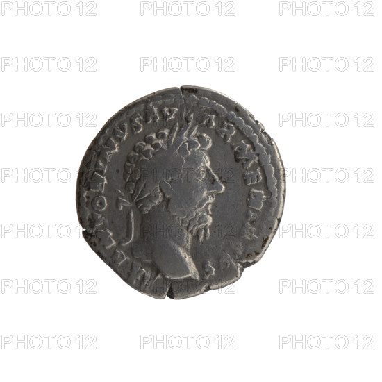 Denarius, Marcus Aurelius (121–180; Roman emperor 161–180), issuer. Obverse: Head of Marcus Aurelius with laurel wreath facing right; inscription M ANTONINVS AVG ARMEN. Reverse: Annona standing left, holding ears of corn above a container (modius) in her right hand and a cornucopia in her left, with the prow of a ship below; inscriptions PM TR P XX – IMP III COS III. Attributes/personifications: ears of corn, Annona, personifications, modius, ships, cornucopia. Date: 165–166. Culture/place: Roman Empire, Rome. Medium: coin. Dimensions: diameter 18.0–18.5 mm; weight 3.15 g; axis 0°.