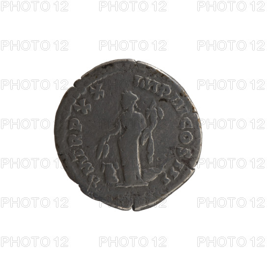Denarius of Marcus Aurelius (121–180; Roman emperor 161–180), 165–166. Obverse: Head of Marcus Aurelius with laurel wreath facing right, inscription M ANTONINVS AVG ARMEN. Reverse: Annona standing left, holding ears of corn above a container (modius) in her right hand and a cornucopia in her left, below the prow of a ship, inscription PM TR P XX - IMP III COS III. Personifications: Annona; motifs: ears of corn, modius, cornucopia, ship prow. Roman Empire (27 BC–476), Rome. Coin; diameter 18.0–18.5 mm, weight 3.15 g, axis 0°.