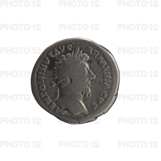 Denarius of Marcus Aurelius (121–180; Roman emperor 161–180), 165–166. Obverse: Head of Marcus Aurelius with laurel wreath facing right, inscribed 'M ANTONINVS AVG - ARMENIACVS'. Reverse: Annona (personification) standing left, holding ears of corn above a container (modius) in her right hand and a cornucopia in her left, with the prow of a ship below; inscription 'PM T RP XX - IMP III COS III'. Attributes: ears of corn, cornucopia, modius, ship prow. Roman Empire (27 BC–476), Rome. Coin; diameter 17.5–18.0 mm, weight 3.05 g, axis 180°.