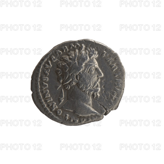 Denarius of Marcus Aurelius (121–180; Roman emperor 161–180). Obverse: head of Marcus Aurelius in a laurel wreath facing right, inscription ANTONINVS AVG ARM - PARTH, X all around. Reverse: Pax standing left, holding a branch in his right hand and a cornucopia in his left, inscription RP - XX IMP IIII COS III all around; scene titled PAX, dated 166. Roman Empire (27 BC–476). Coin. Diameter 17.5 mm, weight 2.32 g, axis 0°.