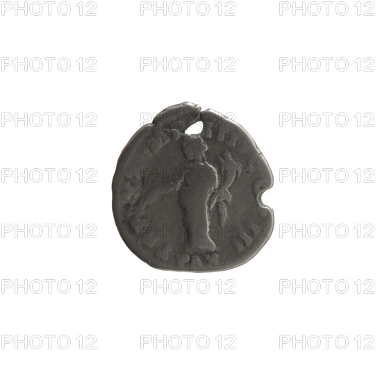Denarius (with a hole), Marcus Aurelius (121–180; Roman emperor 161–180), issuer Marcus Aurelius; obverse: head of Marcus Aurelius with laurel wreath facing right, inscription M ANTONIN, AVG ARM - PA, MAX; reverse: Pax standing left, holding a branch in his right hand and a cornucopia in his left, inscriptions TR P - X, IM - IIII COS III; episode PAX, 166; Roman Empire (27 BC–476), Rome; coin; diameter 16.5 mm and 18.0 mm, weight 2.20 g, axis 0°