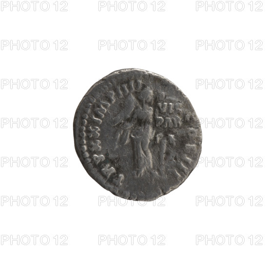 Denarius, Marcus Aurelius (121–180; Roman emperor 161–180), issuer: Marcus Aurelius. Obverse: Head of Marcus Aurelius with laurel wreath facing right, inscription 'M ANTONINVS AVG - ARM PARTH MAX'. Reverse: Victoria stands half-naked, facing front with head turned right, holding a palm branch in her right hand and fastening a shield inscribed 'VIC PAR' to a tree with her left hand, inscriptions 'TR P XX IMP IIII - OS III'. Date: 166. Roman Empire (27 BC–476), Rome. Coin (silver): diameter 18.0–19.0 mm, weight 3.30 g, axis 180°.