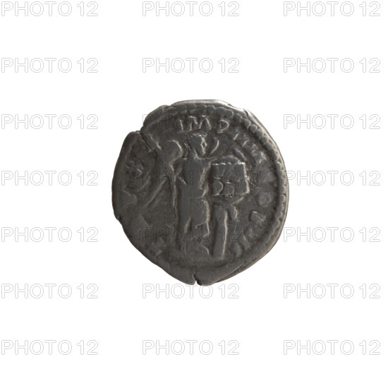 Denarius, Marcus Aurelius (121–180; Roman emperor 161–180), issuer; obverse: head of Marcus Aurelius in a laurel wreath facing right, inscription M ANTONINVS AVG ARM PARTH MAX; reverse: Victoria stands half-naked frontally, head turned right, holds a palm branch in her right hand and with her left fastens a shield inscribed VIC PAR to a tree, inscriptions TR PX, - IMP IIII COS III; date 166; Rome, Roman Empire (27 BC–476); coin; diameter 18.0–18.5 mm; weight 2.75 g; axis 0°.