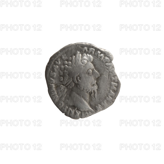 Denarius of Marcus Aurelius (121–180; Roman emperor 161–180). Obverse: Head of Marcus Aurelius in a laurel wreath facing right, legend ANTONINVS AVG - ARM PARTH MAX. Reverse: Victoria stands half-naked frontally, head turned right, holding a palm branch in her right hand and fastening a shield inscribed VIC PAR to a tree with her left hand, legend TR P X, IMP - IIII COS III. Date: 166. Roman Empire (27 BC–476), Rome. Coin; diameter 18.0 mm; weight 2.60 g; axis 0°.