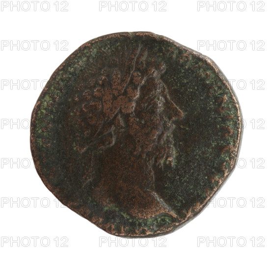 Sestertius of Marcus Aurelius (121–180; Roman emperor 161–180). Obverse: Head of Marcus Aurelius in a laurel wreath facing right, inscription M AVR NTONINVS G—ARMENIACVS PM. Reverse: Providentia standing frontally, head turned left, holding a long scepter in her left hand and a wand in her right, below a globe, inscription TR POT XX — IMP III COS III, in SC fields. Date: 165–166. Roman Empire, Rome. Coin; diameter 29.5–30.0 mm, weight 22.30 g, axis 180°.