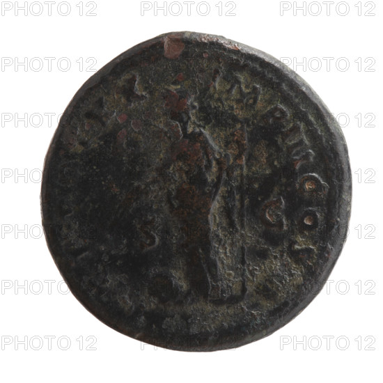 Sestertius of Marcus Aurelius (121–180; Roman emperor 161–180). Obverse: Head of Marcus Aurelius with laurel wreath facing right; inscription AV L ANTO I PM around. Reverse: Providentia stands frontally, head turned left, holding a long scepter in her left hand and a wand in her right, below a globe; inscription TR POT XX - IMP III COS in fields, SC; dated 165–166. Bronze coin, Roman Empire (27 BC–476), Rome. Diameter 31.5–32.0 mm, weight 21.75 g, axis 0°.