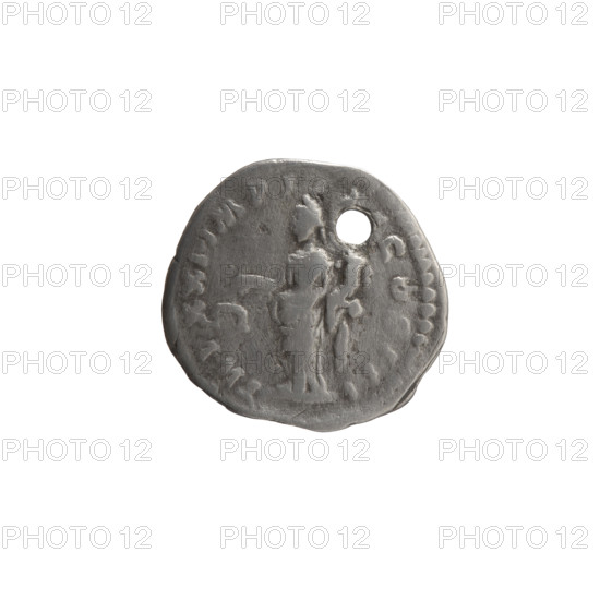 Denarius (with a hole), Marcus Aurelius (121–180; Roman emperor 161–180), issuer Marcus Aurelius; obverse: head of Marcus Aurelius with laurel wreath facing right, inscription 'M ANTONINVS AVG ARM PARTH MA' all around; reverse: Aequitas standing left, holding scales in his right hand and cornucopia in his left, inscription 'TR P XXI IMP III, CO, III' all around; date 166–167; Roman Empire (27 BC–476), Rome; coin; diameter 18.0–18.5 mm; weight 2.55 g; axis 180°.