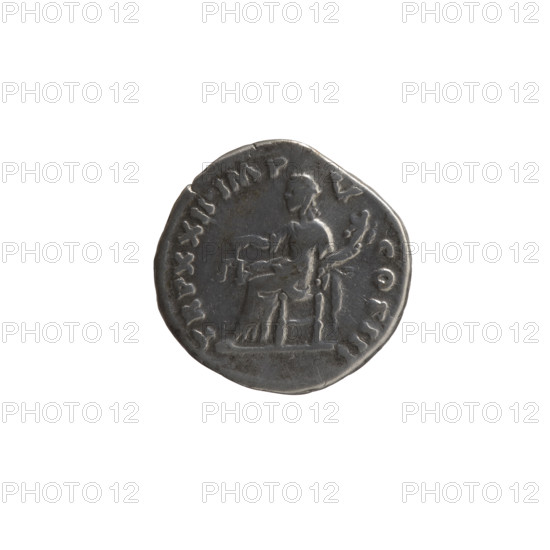 Denarius of Marcus Aurelius (121–180; Roman emperor 161–180). Obverse: Head of Marcus Aurelius with laurel wreath facing right, inscription 'M ANTONINVS AVG - ARM PARTH MAX'. Reverse: Aequitas seated left, holding scales in his right hand and a cornucopia in his left, inscription 'TR P XXII IMP - V - COS III'. Dated 168. Roman Empire (27 BC–476), Rome. Coin. Diameter 17.5–18.0 mm, weight 3.45 g, axis 180°.