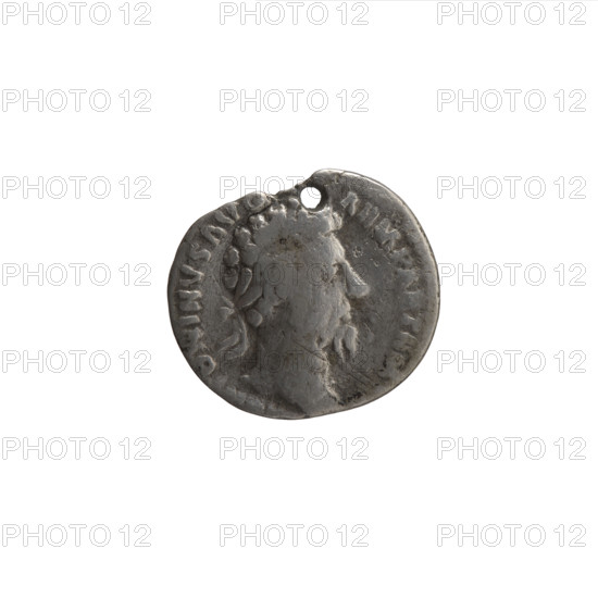 Denarius (with a hole), Marcus Aurelius (121–180; Roman emperor 161–180), issuer. Obverse: Head of Marcus Aurelius with laurel wreath facing right, inscription ONINVS AVG - ARM PARTH MAX. Reverse: Aequitas standing left, holding scales in his right hand and cornucopia in his left, inscriptions TR P XXI, IIII COS III. Date: 167–168. Roman Empire (27 BC–476), Rome. Coin; diameter 15.5–17.5 mm, weight 2.60 g, axis 0°.
