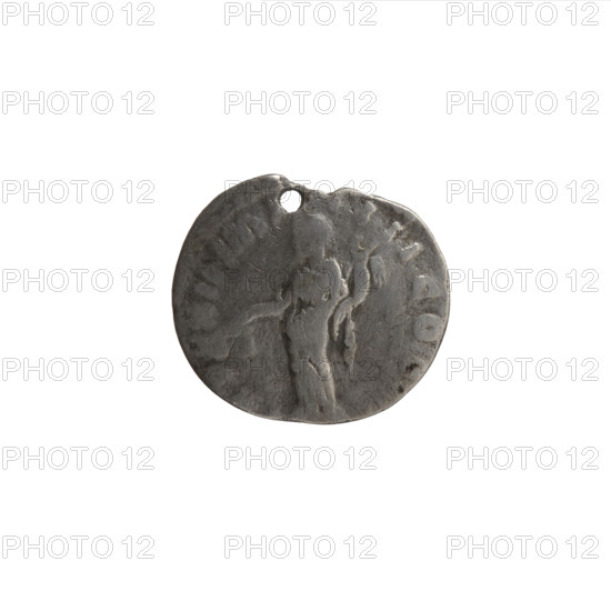 Denarius (with a hole), Marcus Aurelius (121–180; Roman emperor 161–180), issuer: Marcus Aurelius. Obverse: Head of Marcus Aurelius with laurel wreath facing right, inscription ONINVS AVG - ARM PARTH MAX. Reverse: Aequitas standing left, holding scales in his right hand and a cornucopia in his left, inscription TR P XXI, IIII COS III. Date: 167–168. Roman Empire (27 BC–476), Rome. Coin: diameter 15.5–17.5 mm, weight 2.60 g, axis 0°.