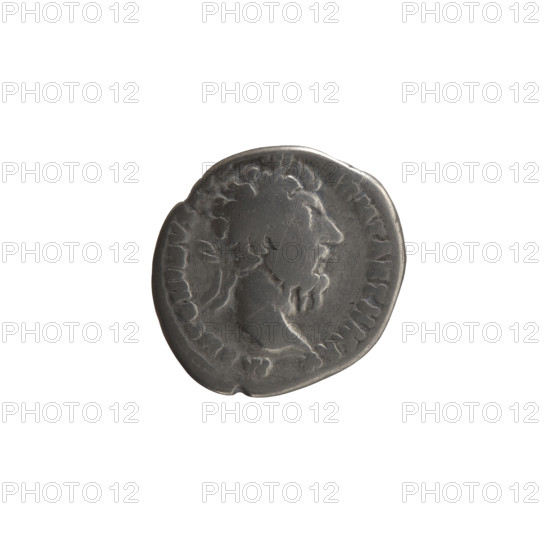 Denarius of Marcus Aurelius (121–180; Roman emperor 161–180). Obverse: Head of Marcus Aurelius with laurel wreath facing right, inscription 'M ANTONINVS AVG - ARM PARTH MAX'. Reverse: Fortuna seated left, holding a rudder in her right hand and a cornucopia in her left, inscription 'FORT RED TR P - XXII IMP V' and 'COS III' (episode). Iconography: Fortuna, personifications, cornucopia, rudder. Date: 168. Roman Empire (27 BC–476), Rome. Coin. Diameter: 17.5–19.0 mm. Weight: 2.80 g. Axis: 180 degrees.