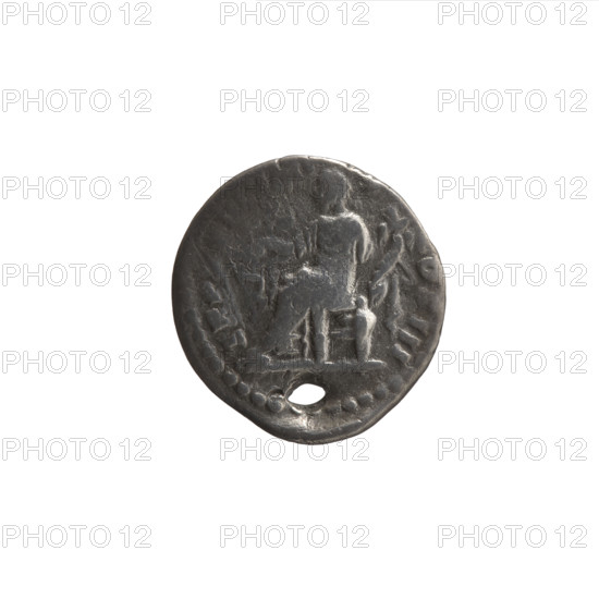 Denarius (hybrid, with a hole), Marcus Aurelius (121–180; Roman emperor 161–180), issuer; obverse: head of Marcus Aurelius with laurel wreath facing right, legend 'M ANTONINVS - AVG TR P XXIII'; reverse: Aequitas seated left, holding scales in right hand and a cornucopia in left, legend 'TR P, XIII IMP - V - COS III'; iconography: personifications, Aequitas, cornucopias, scales; dated 168–169, Rome, Roman Empire (27 BC–476); coin; diameter 18.0–18.5 mm, weight 3.16 g, axis 0°.