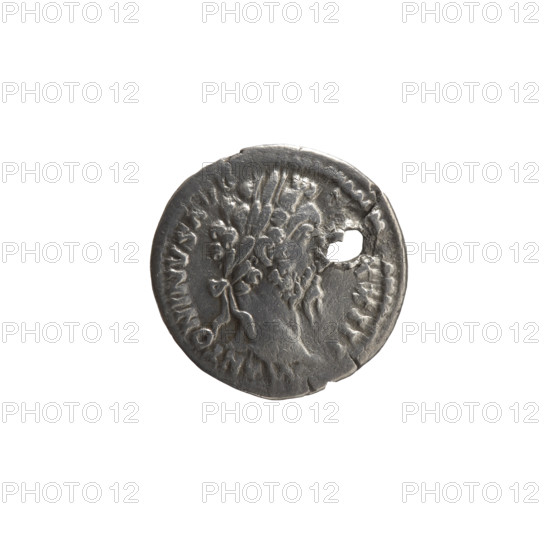 Denarius (with a hole), Marcus Aurelius (121–180; Roman emperor 161–180), issuer: Marcus Aurelius; subject/personifications: Liberalitas. Obverse: Head of Marcus Aurelius with laurel wreath facing right, inscription M ANTONINVS AVG. Reverse: Liberalitas standing left, holding an abacus in his right hand and a cornucopia in his left, inscription LIBE·AL·AVG·V·COS·III. Date: 168–169. Roman Empire (27 BC–476), Rome. Coin: diameter 18.0 mm, weight 2.87 g, axis 0°.