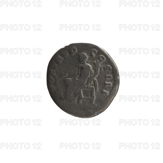 Denarius of Marcus Aurelius (121–180; Roman emperor 161–180), obverse: head of Marcus Aurelius with laurel wreath facing right, inscription 'M ANTONINVS - AVG T'; reverse: Fortuna seated left, holding a rudder in her right hand and a cornucopia in her left, inscription 'FORT RED - COS III'; dated 169–170, Roman Empire; coin; diameter 17.5 mm; weight 2.57 g; axis 180°.