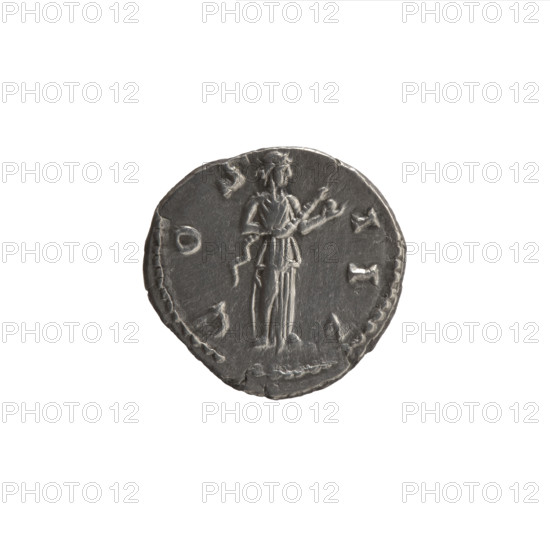 Denarius, Marcus Aurelius (121–180; Roman Emperor 161–180) — obverse: head of Marcus Aurelius with laurel wreath facing right, legend 'M ANTONINVS - AVG TR P XXIIII' all around; reverse: Salus stands frontally, turns his head to the right, feeds a snake held in his right hand, legend 'C OS - III'; dated 169–170; Roman Imperial coin; silver; diameter 18.0 mm; weight 3.33 g; axis 0°.